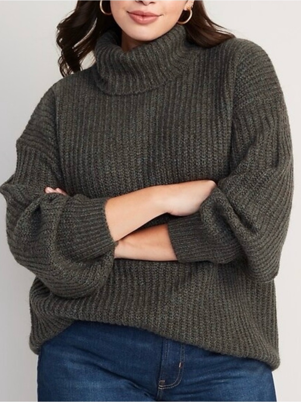 Old Navy Shaker-Stitch Tunic Length Turtleneck Cocoon Sweater Heritage Green XL